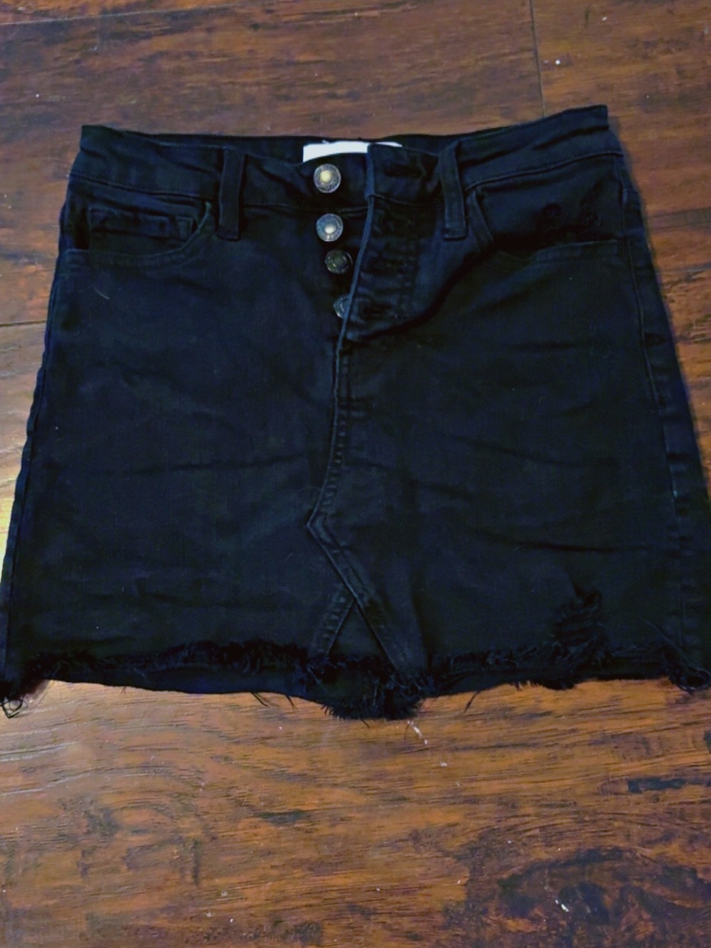 Black Denim Distressed Mini Skirt
